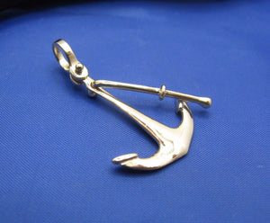 Nautical 14k Solid Yellow Gold High Polish 3D Three Dimensional Movable Anchor Pendant with Shackle Bail