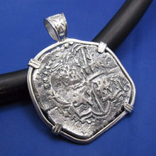 Load image into Gallery viewer, Extra Large Sterling Silver Replica Pirate Coin Piece of Eight Doubloon Pendant 2&quot; x 1.5&quot;
