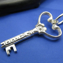 Load image into Gallery viewer, Key Largo Sterling Silver Heart Lighthouse Skeleton Key Pendant

