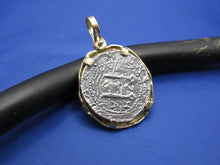 Load image into Gallery viewer, 14k Gold Shark Jaw Bezel with Atocha Shipwreck Coin Replica
