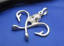 Load image into Gallery viewer, Sterling Silver .925 Nautical Pirate Skull Pendant with Crossed Fish Hooks
