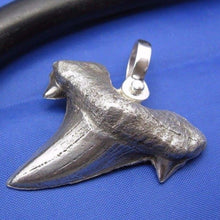 Load image into Gallery viewer, Large Solid .925 Sterling Silver Curved Spiked Shark Tooth Pendant 1.6&quot; x 1.25&quot; Nautical Jewelry by Crisol (Free Leather Cord Included)
