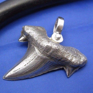 Large Solid .925 Sterling Silver Curved Spiked Shark Tooth Pendant Nautical Jewelry by Crisol (Free Leather Cord Included)