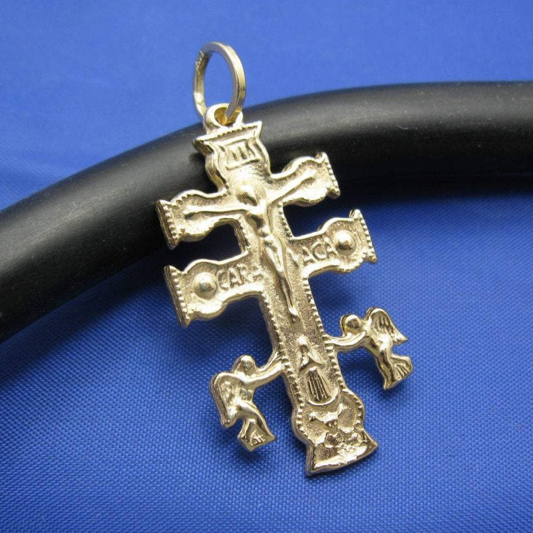 14k Gold Religious Caravaca Cross Pendant 1.5