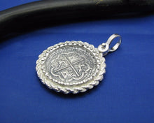Load image into Gallery viewer, Sterling Silver Beaded Rope Bezel with Reproduction &quot;1 Reale&quot; Pirate Treasure Coin
