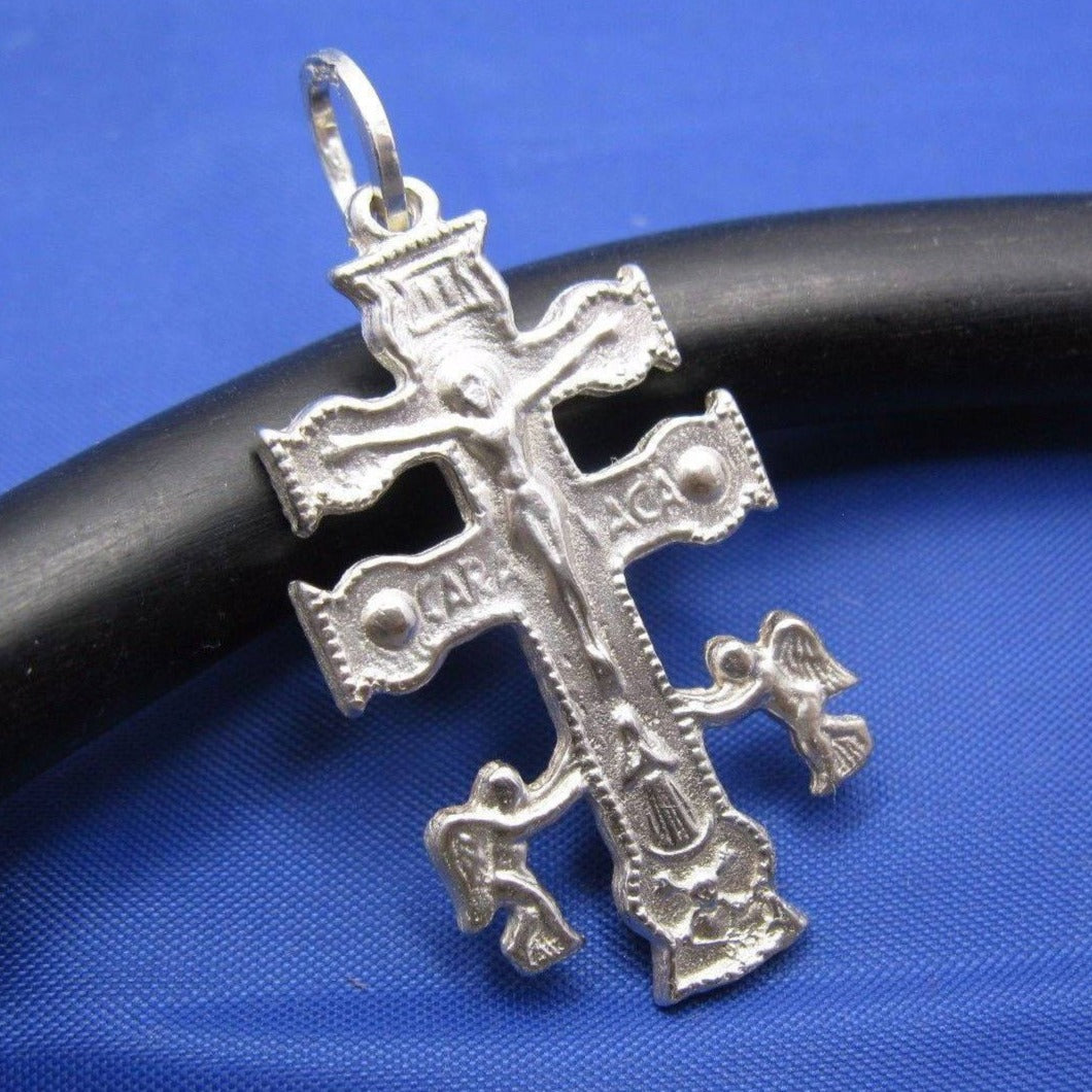Sterling Silver Handmade Religious Caravaca Cross Pendant 1.5