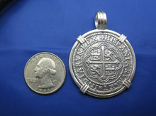 Load image into Gallery viewer, Extra Large Sterling Silver Piece of Eight Pendant with Barrel Bail 1.9&quot; x 1.5&quot;
