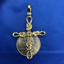 Load image into Gallery viewer, Nautical 14k Solid Yellow Gold Nautical Sailor’s Rope Knot Cross 3d Pendant with Shackle Bail by Crisol Jewelry
