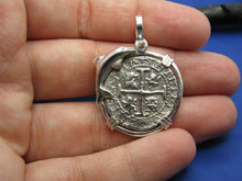 Load image into Gallery viewer, Sterling Silver Custom Nautical Dolphin Bezel with Reproduction &quot;2 Reale&quot; Pirate Shipwreck Coin
