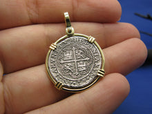 Load image into Gallery viewer, Sterling Silver and 14k &quot;2 Reale&quot; Reproduction Atocha Shipwreck Treasure Coin Necklace
