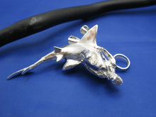 Load image into Gallery viewer, Huge Sterling Silver Men&#39;s Shark and Diver Pendant with Sapphire Eyes
