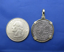 Load image into Gallery viewer, Sterling Silver and 14k &quot;2 Reale&quot; Reproduction Atocha Shipwreck Treasure Coin Necklace
