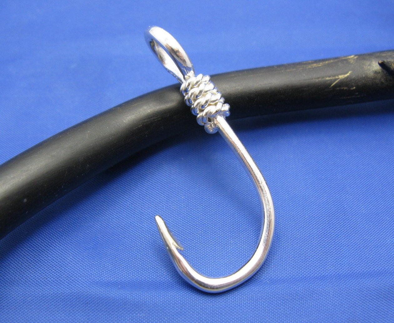 Sterling Silver Large Fish Hook With Rope