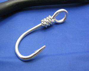 Sterling Silver Large Fish Hook With Rope