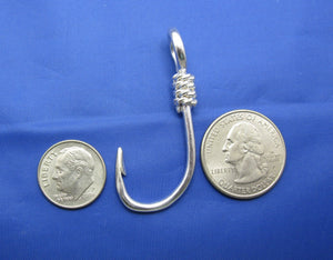 Sterling Silver Large Fish Hook With Rope