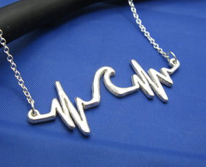Sterling Silver Ocean Sea Wave Heartbeat Necklace