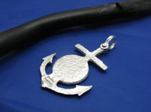 Load image into Gallery viewer, Sterling Silver Nautical Wood Anchor and Compass Pendant with Shackle Bail, Original Design by Crisol Jewelry, Unique Sea Jewelry Necklace
