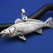 Load image into Gallery viewer, Sterling Silver Large Double Sided Red Fish Pendant with Ruby Eyes and Onyx Tail
