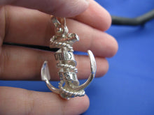 Load image into Gallery viewer, Large Sterling Silver Hold Fast Word Ribbon Banner &amp; Rope Sailor Ship Anchor Necklace
