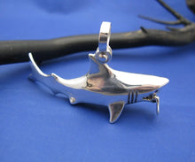 Load image into Gallery viewer, Extra Large Jaws Inspired Shark Attacking Diver Sterling Silver Necklace
