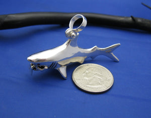 Extra Large Jaws Inspired Shark Attacking Diver Sterling Silver Necklace