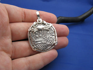 Large '4 Reale' Sterling Silver Replica Spanish King Shield Coin with Crab