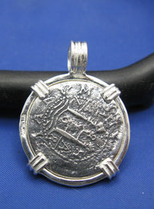 Sterling Silver Replica Pirate Doubloon Atocha Shipwreck Coin Pendant With Barrel Bail