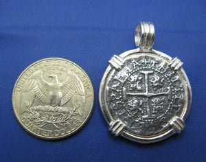 Sterling Silver Replica Pirate Doubloon Atocha Shipwreck Coin Pendant With Barrel Bail