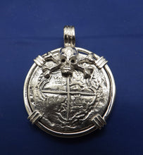 Load image into Gallery viewer, Extra Large Sterling Silver Piece of Eight With Skull Bezel and Barrel Bail
