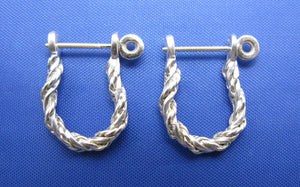 Sterling Silver .925 Rope Twisted Pirate Shackle Earring Hoops with Threaded Screw Post