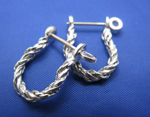 Sterling Silver .925 Rope Twisted Pirate Shackle Earring Hoops with Threaded Screw Post
