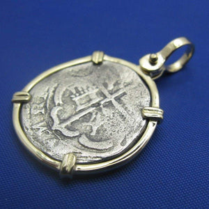 Unique Nautical Shipwreck Coin Pendant with Anchor Shaped Markings in 14k Bezel with Shackle Bail