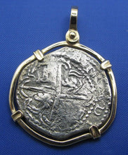 Load image into Gallery viewer, 4 Reale Shipwreck Pirate Coin Treasure Cobb Replica with 14k Solid Gold Bezel
