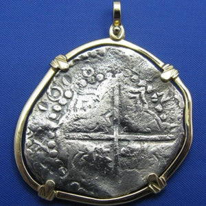 Large Piece of 8 Pirate Coin Replica with 14k Gold Bezel and Shackle Bail