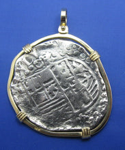 Load image into Gallery viewer, Large Piece of 8 Pirate Coin Replica with 14k Gold Bezel and Shackle Bail
