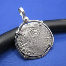 Load image into Gallery viewer, Sterling Silver Spanish &quot;2 Reale&quot; Atocha Treasure Replica Coin Pendant with Shackle Bail 1.5&quot; x 1.2&quot;
