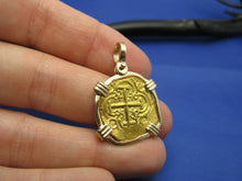 Load image into Gallery viewer, Odd Shaped 24k Gold Spanish Shipwreck Coin inside Handmade 14k Bezel
