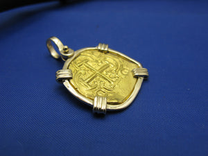 Odd Shaped 24k Gold Spanish Shipwreck Coin inside Handmade 14k Bezel
