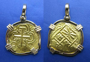 Odd Shaped 24k Gold Spanish Shipwreck Coin inside Handmade 14k Bezel
