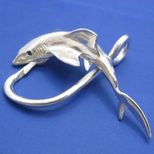 Load image into Gallery viewer, Large Sized Unique 3-D Sterling Silver Great White Shark with Fish Hook Pendant
