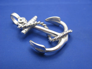 Large Sterling Silver Nautical Anchor Pendant with Shackle Bail and Rope Embellishment