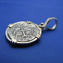 Load image into Gallery viewer, Small 1 Reale Atocha Shipwreck Pirate Coin Treasure Cobb Reproduction inside 14k Solid WHITE Gold Bezel Pendant

