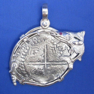 Extra Large Pirate Piece of 8 Treasure Doubloon Replica in Custom Snook and Fishing Rod Bezel 2" x 2"