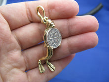 Load image into Gallery viewer, 14k Solid Gold Medium Diver Holding Spanish Replica Shipwreck Coin Pendant
