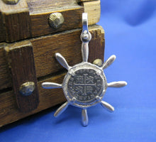 Load image into Gallery viewer, Sterling Silver Captain Ship Wheel Pirate Cob Replica Pendant
