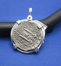 Load image into Gallery viewer, Sterling Silver Spanish Pirate Coin Reproduction with Dolphin Bezel Pendant
